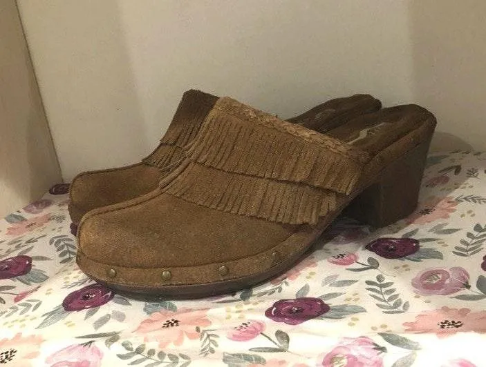 Softwalk Brown Leather Clogs with Fringe Size 5 - Image 6