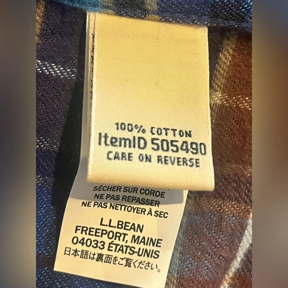 L.L.Bean blue flannel zip up jacket with hoodie Size XS Blue and Brown - Image 4