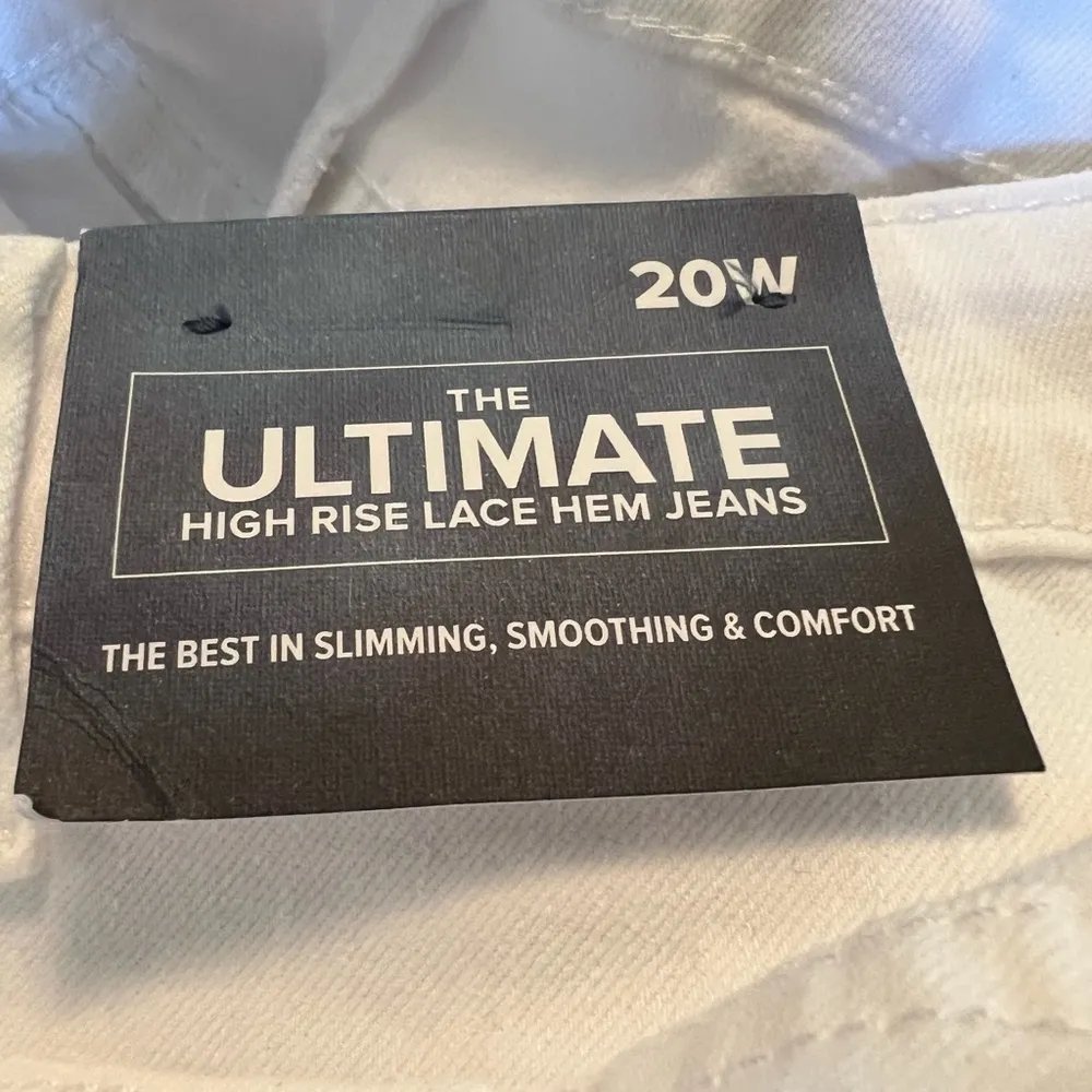 SOFT SURROUNDINGS Ultimate High Rise Lace Hem Slim Crop White Jeans Pants 20W - Image 7