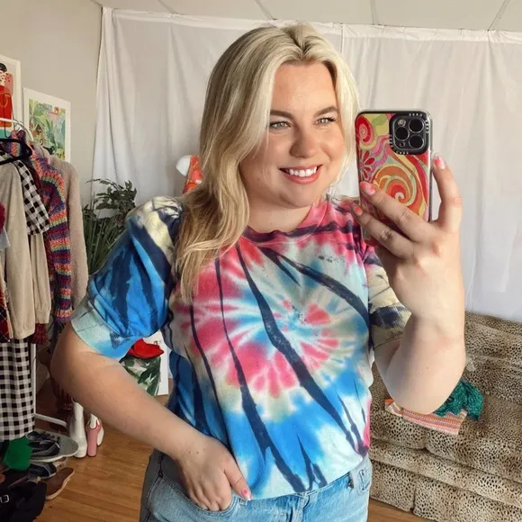 anthropologie tla tie dye puff sleeve boxy crewneck - Image 14