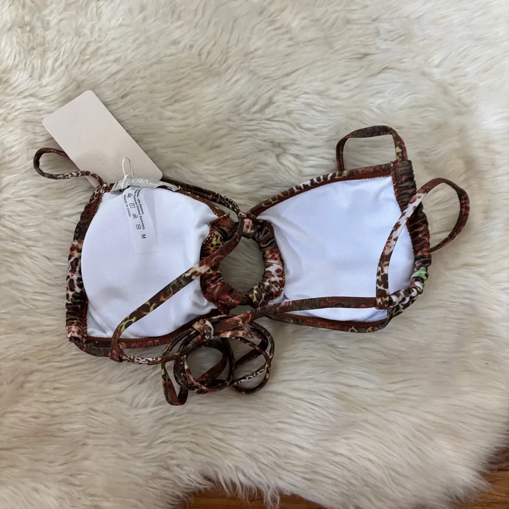 Brown Leopard Floral Print Cut Out Bikini Top Size M - Image 3
