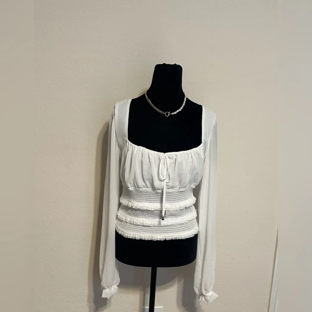 Free People White Long Sleeve Blouse - Image 4