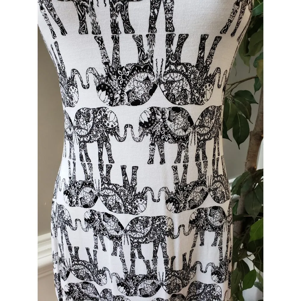 Cable and Gauge Dress Women S White Black Elephant Print Sleeveless Stretch Knit - Image 4