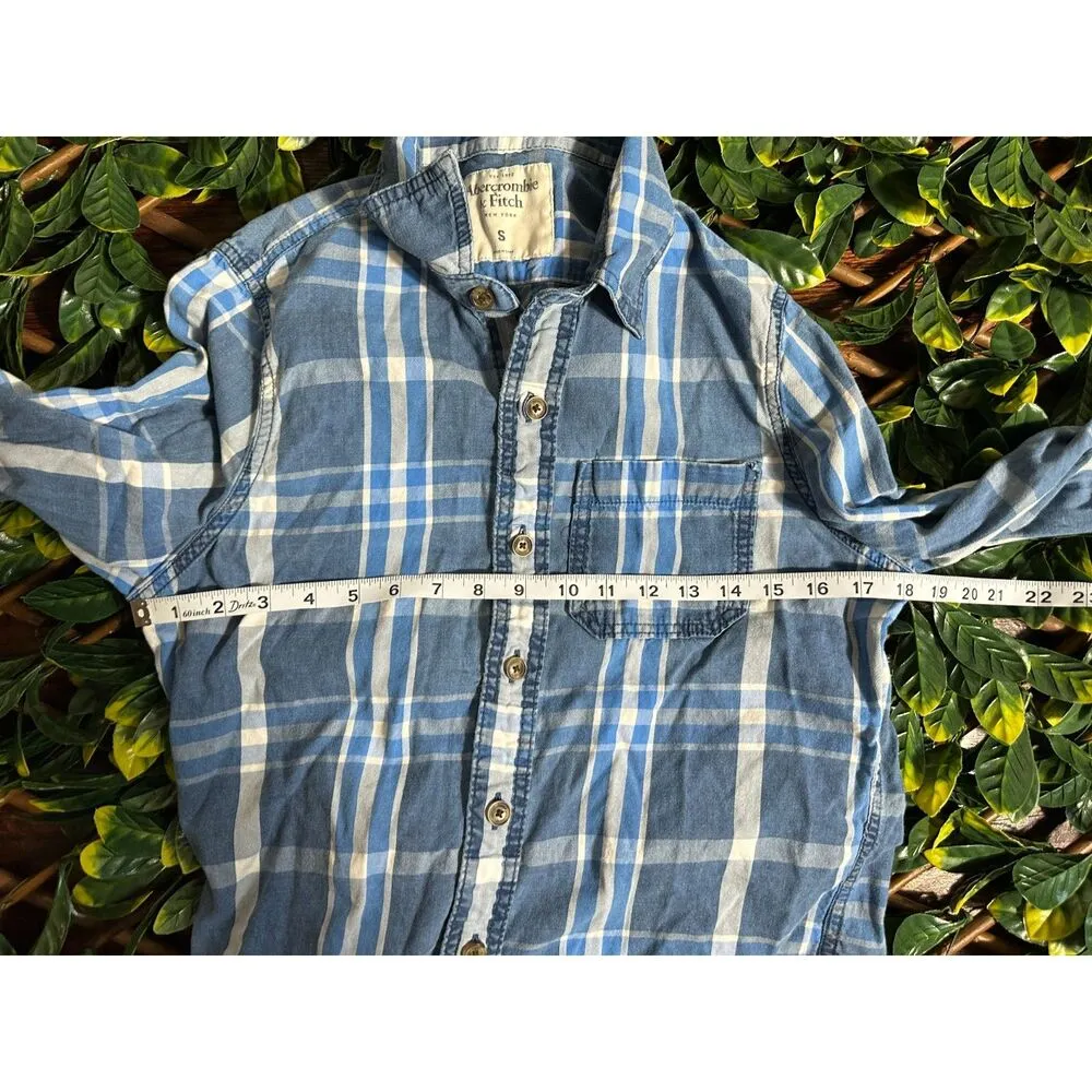 y2k abercrombie and fitch blue checkered plaid button down shirt size small - Image 5