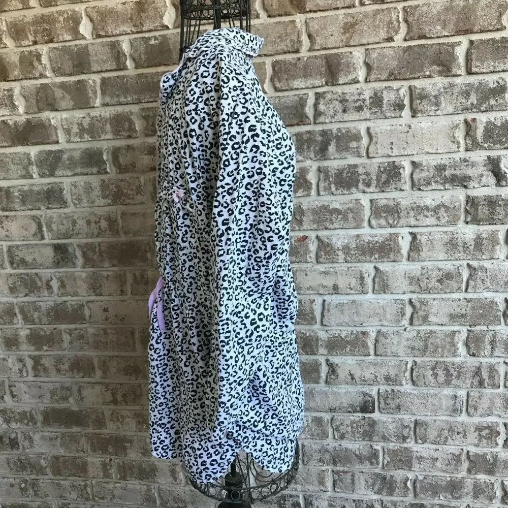 Sleepshirt Medium Leopard Print Cinched Waist Ties Fro… - Image 11