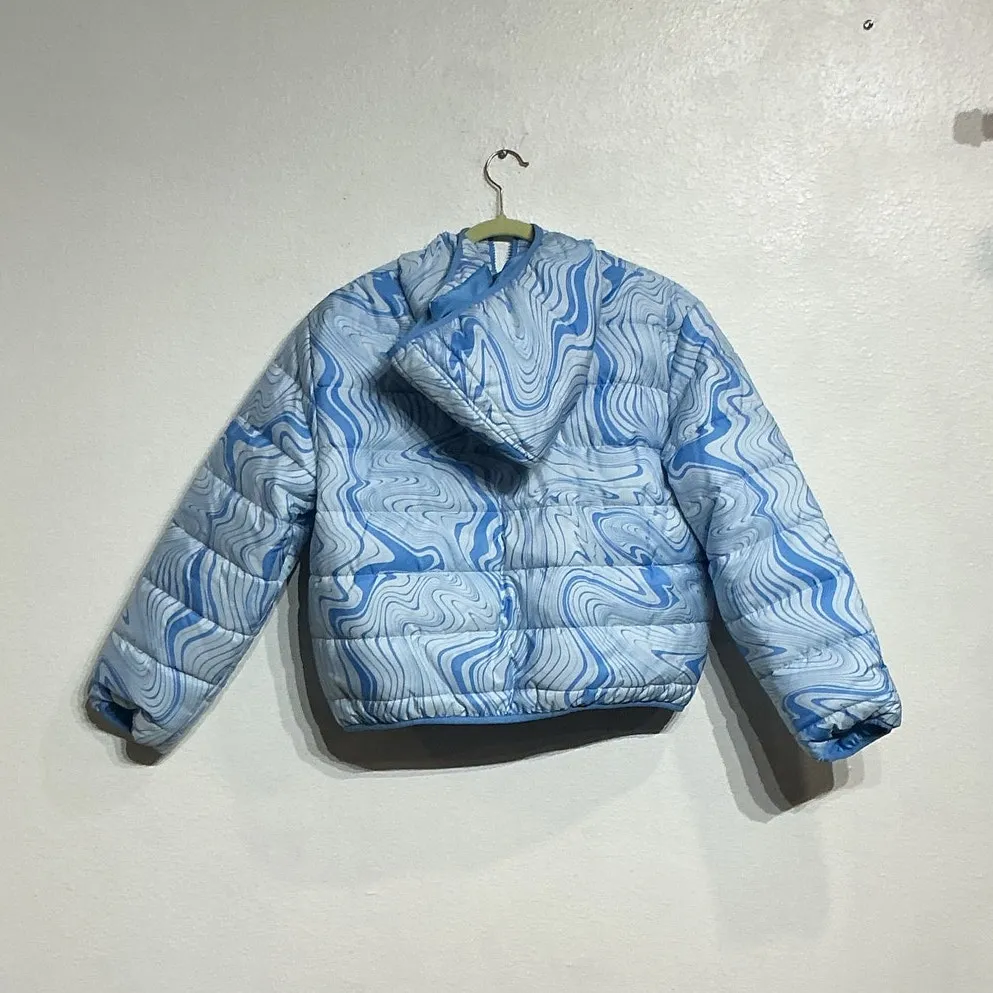 Wild Fable Blue Marble Hooded Puffer Jacket Sz S NWT - Image 6