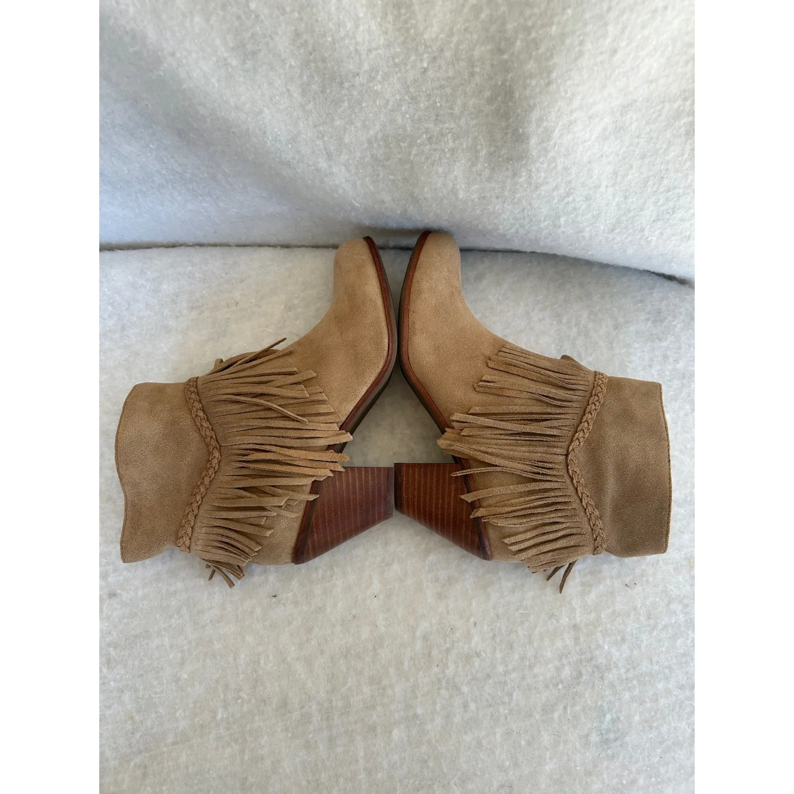 y2k‎ Gianni Bini Women's Suede Fringe Ankle Boots Size 8M Tan Brown Western - Image 5