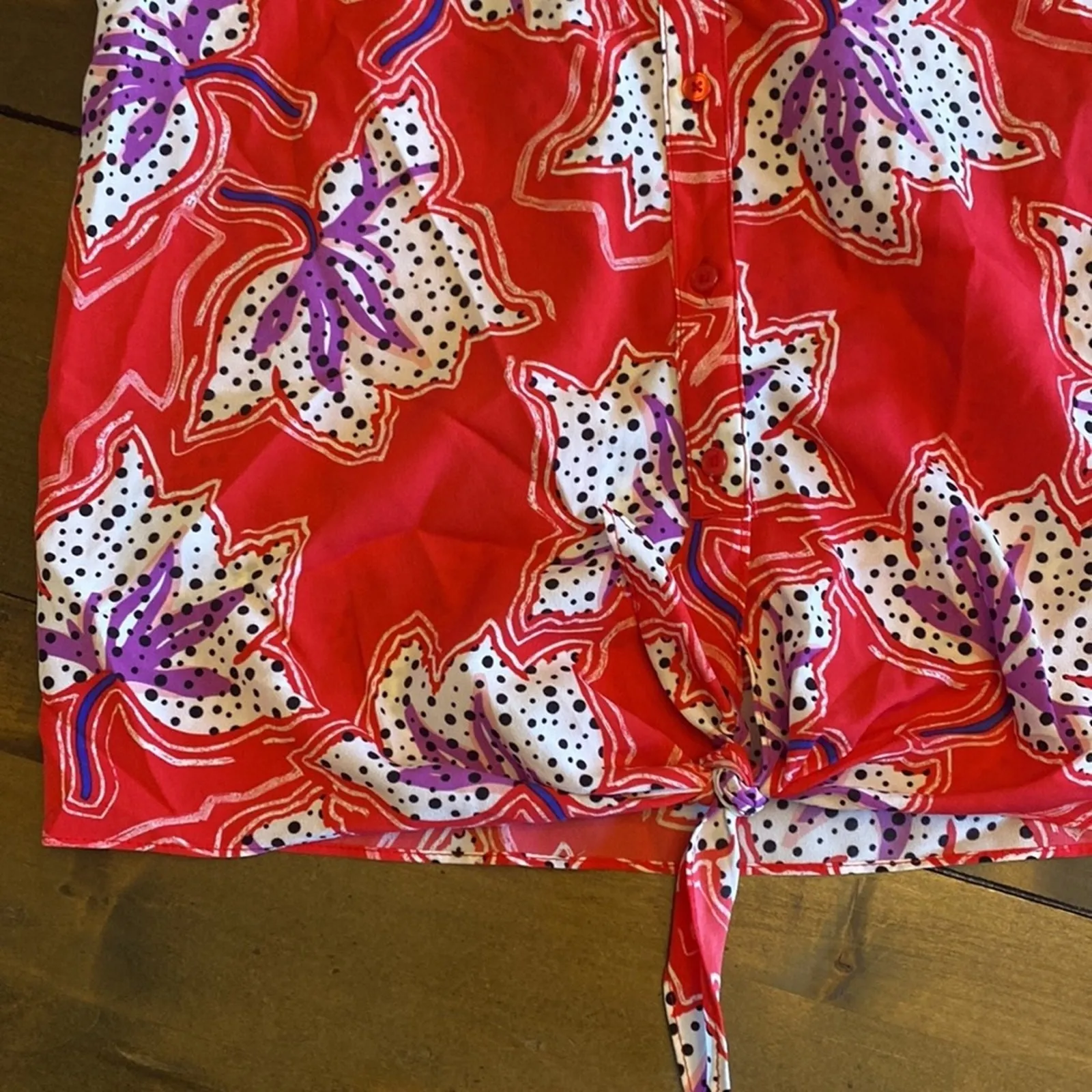 Joie Womens XS Red Sleeveless Floral Top Tie Front Cherry Girl Bright Fun Summer - Image 4