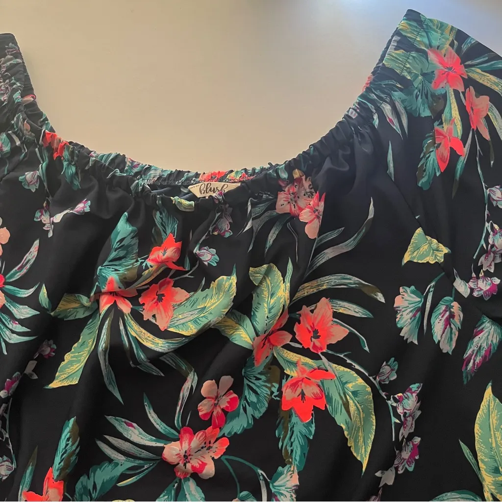 Blush Navy Floral Off-Shoulder Mini Dress - Image 3