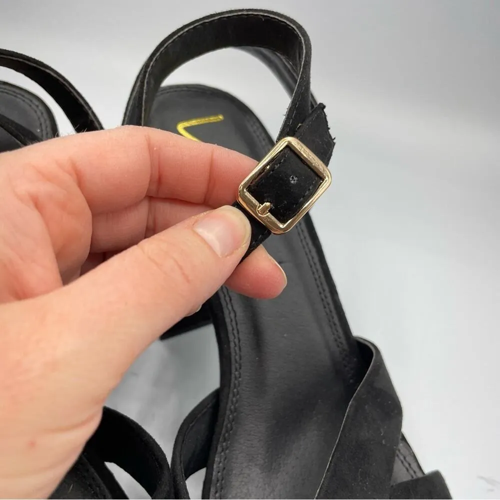 Lulus Black Faux Suede Chunky Heel Platform Heels Womens 8.5 Y2K 90s Peep Toe - Image 4