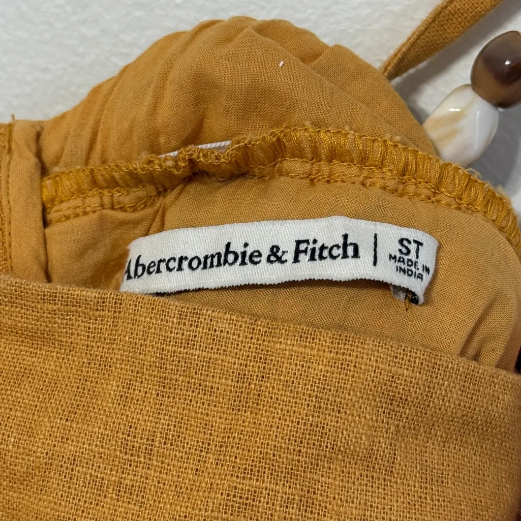 Abercrombie & Fitch Linen Maxi Dress Size Small Yellow Babydoll - Image 3