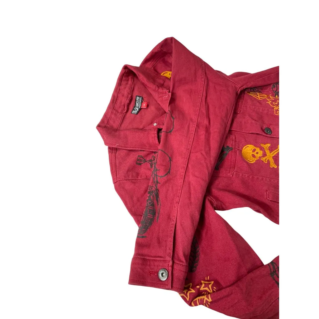 Black Pike Womens Red Denim embroided graphic jacket size M SKU 9178 Size M - Image 9