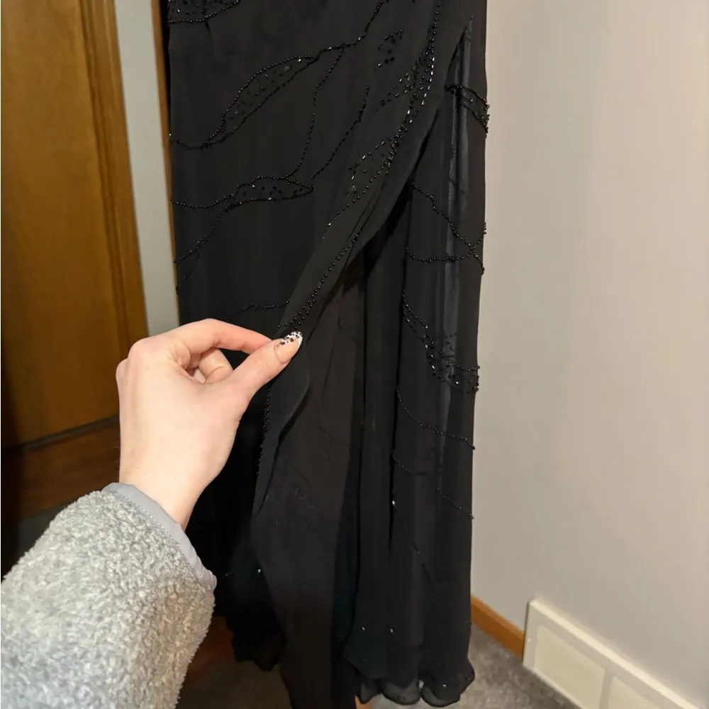 Silk Beaded Sheer Dress Black - Image 10