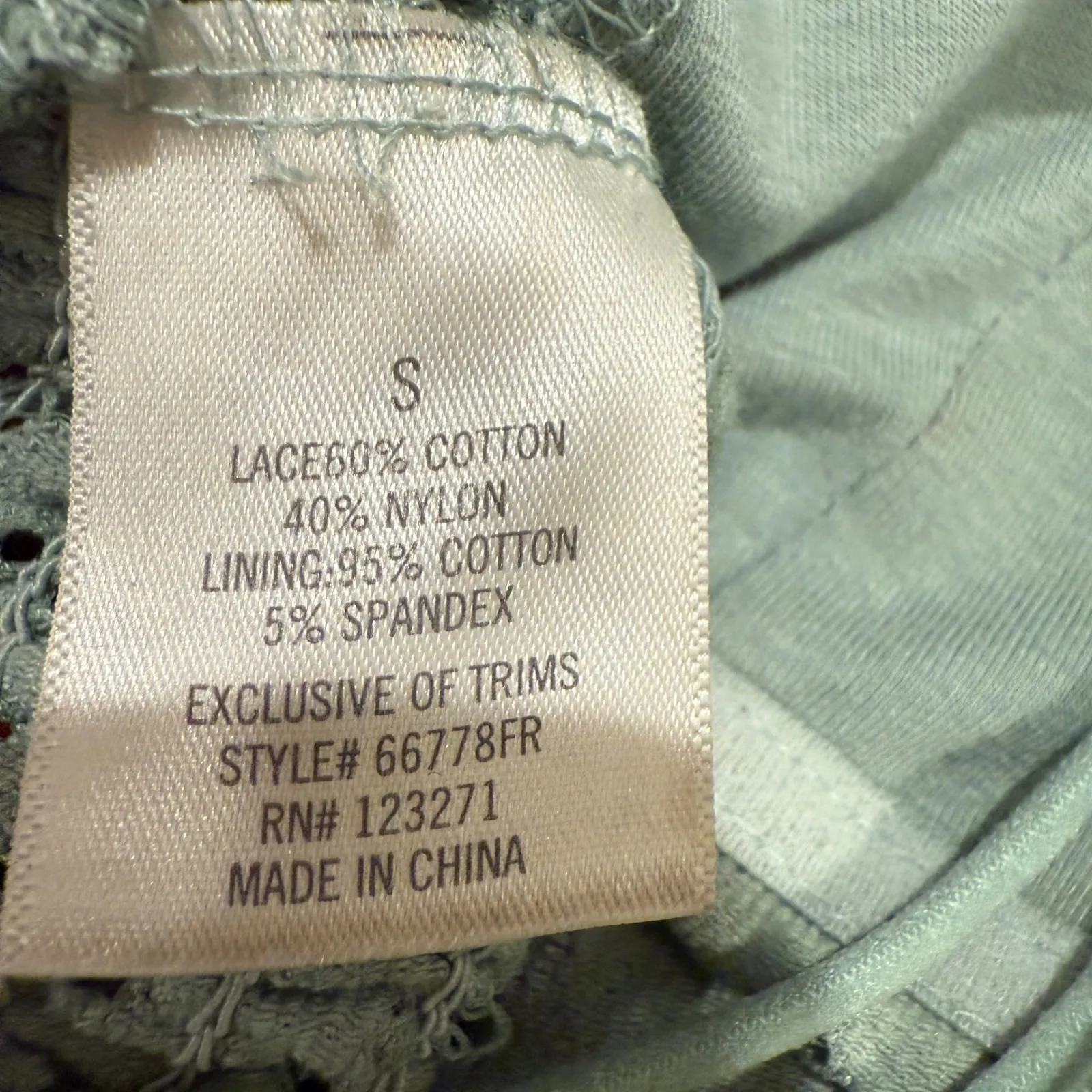 ALYA Lace Bralette Green Floral‎ Lined Adjustable Straps Size S - Image 5