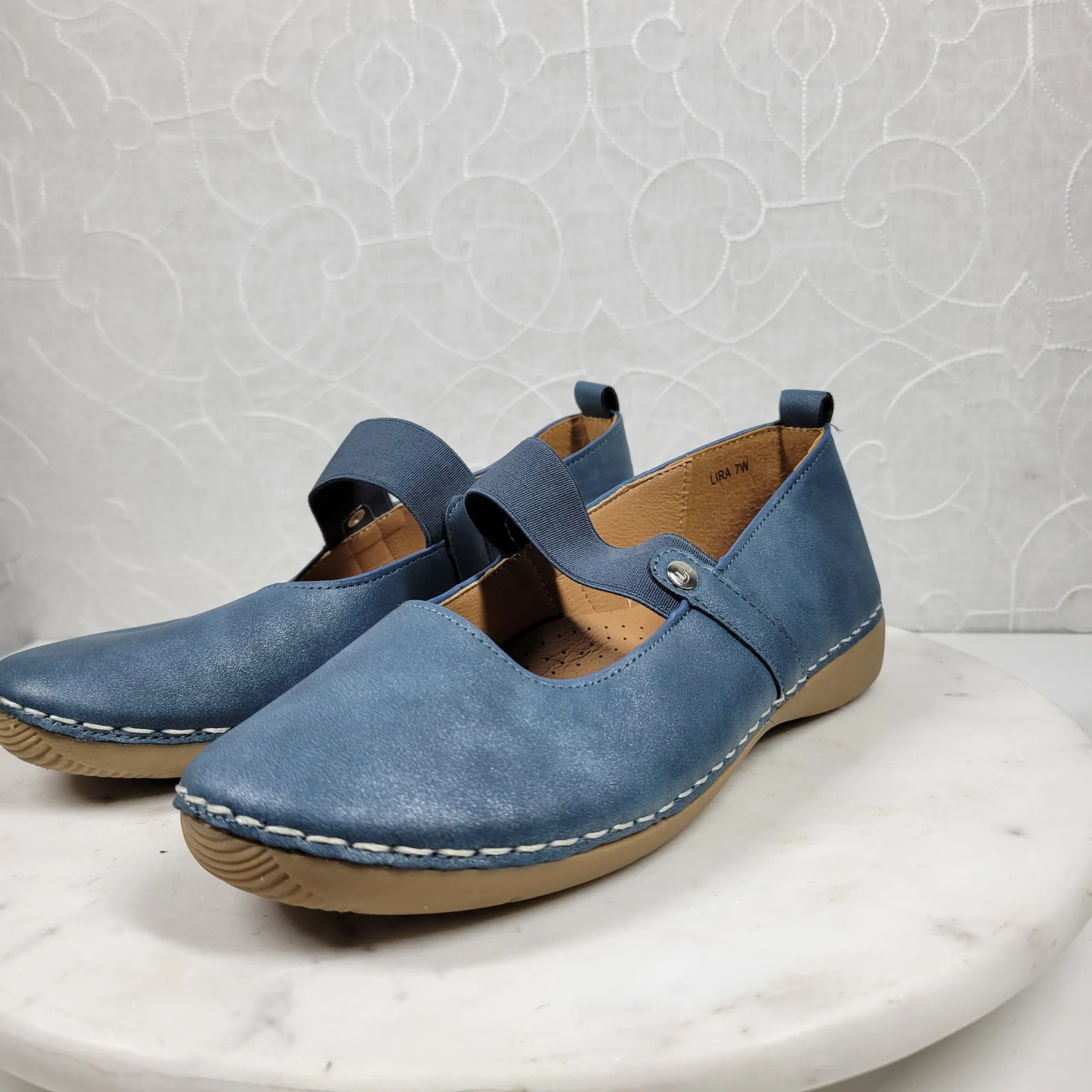 GC‎ Lira Leather Mary Janes Womens 7 Metallic Blue Closed Toe Shoes - Image 15