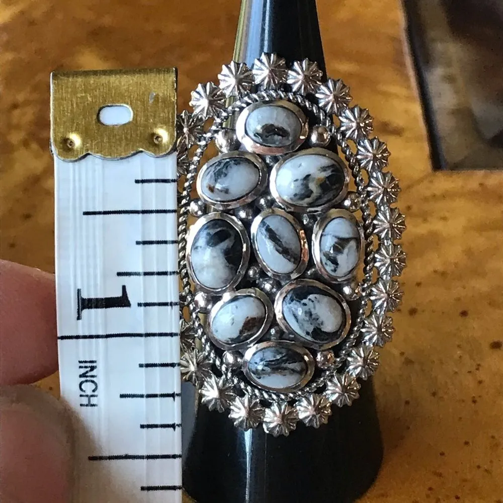 White Buffalo Sterling Silver Cocktail Ring Size 6 - Image 6