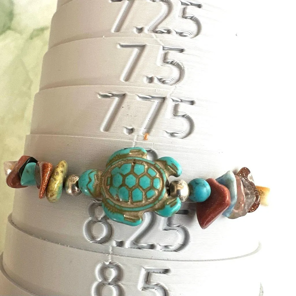 Turquoise Turtle & Mixed Gemstone Beaded Bracelet - Image 10