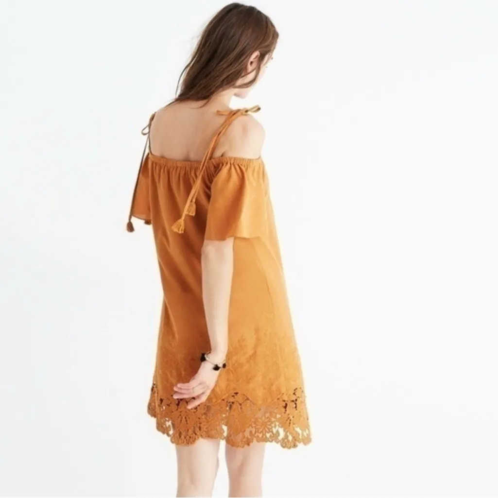 Madewell Eyelet Embroidered Cold-Shoulder Cotton Dress Golden Pecan Size Large - Image 8