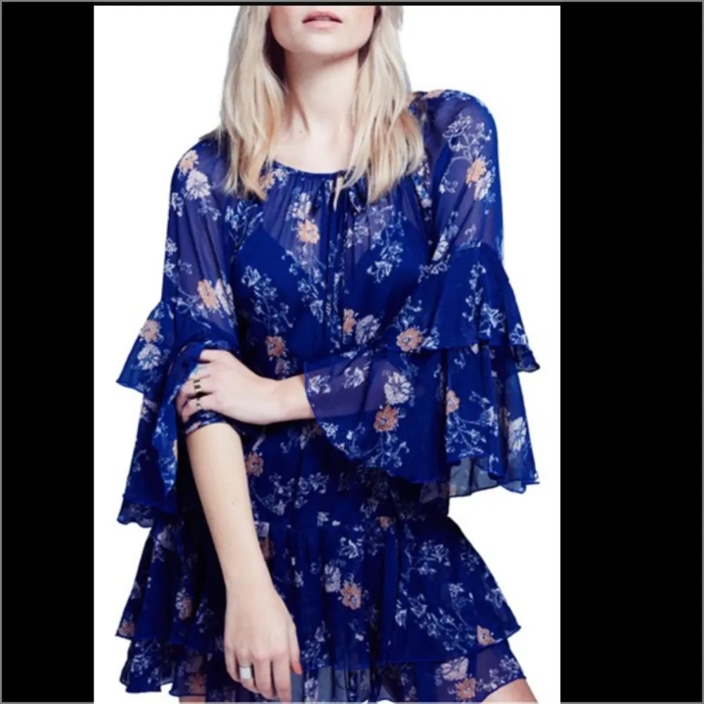 Free People Sunset Floral Blue Boho Mini Dress New with tag Size Small - Image 9