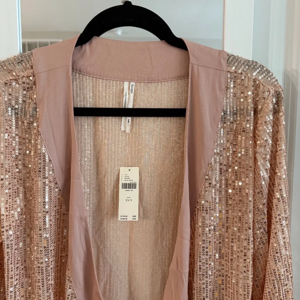 New Anthropologie Sequin Duster Size XS/S Small Color Pink Champagne - Image 3