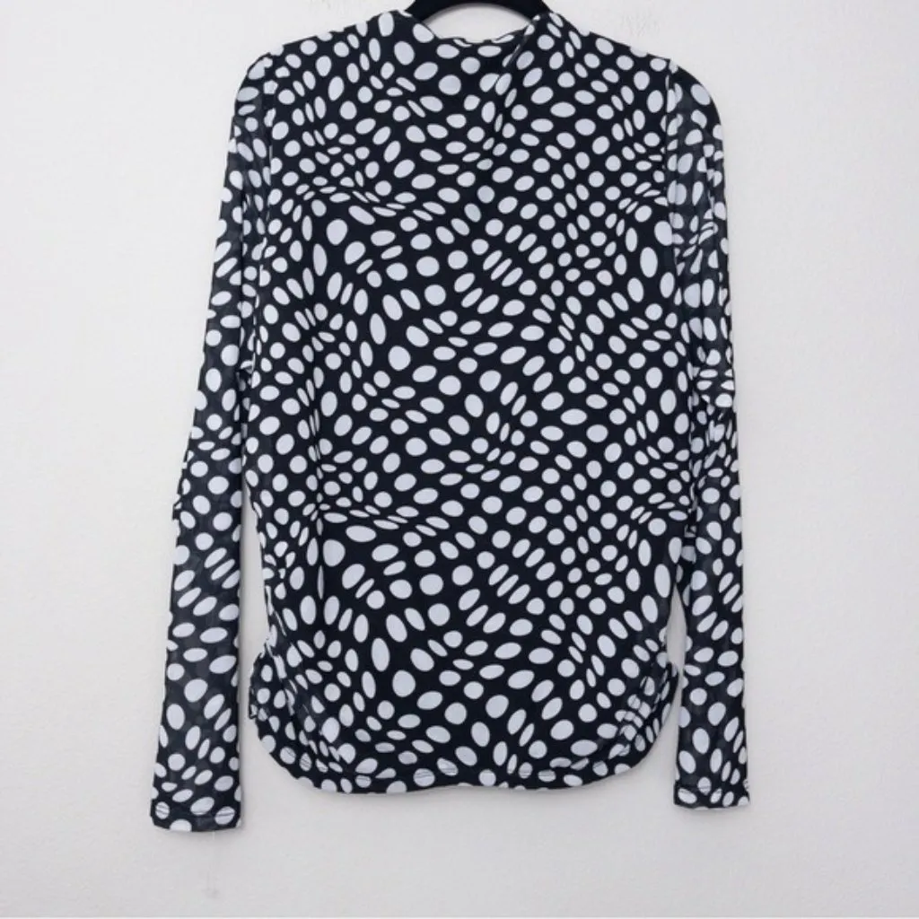 NEW 11 Honore Polka Dot Mesh Ruched Top 1 Black White 14-16 Stretch Vneck Sheer - Image 5