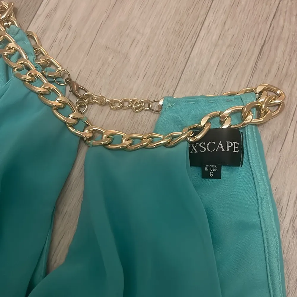 XSCAPE NWT size 6 seafoam green blue gold chain cocktail dress - Image 6