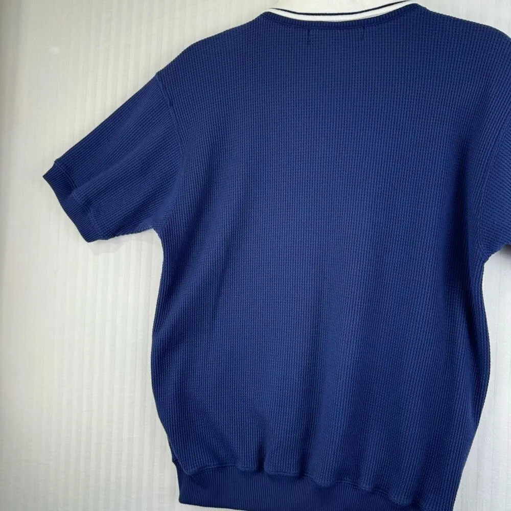 Blast Vintage Seashell Embossed Short Sleeve Polo Shirt Small Coastal Grandma Blue - Image 6