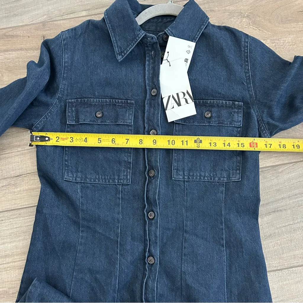 Zara The Button Down Denim Dress Long Sleeve Cotton Shirt Dress Blue NWT M - Image 10