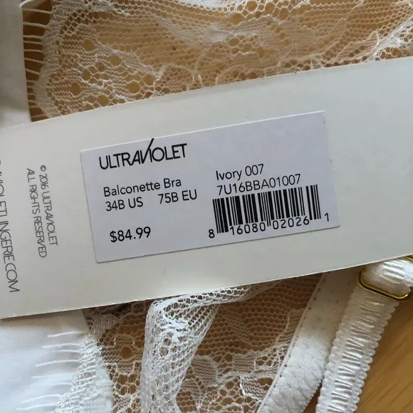 NWT Ultraviolet Balconette Bra Ivory Lace Satin Bows Adjustable Bridal Size 34B - Image 3