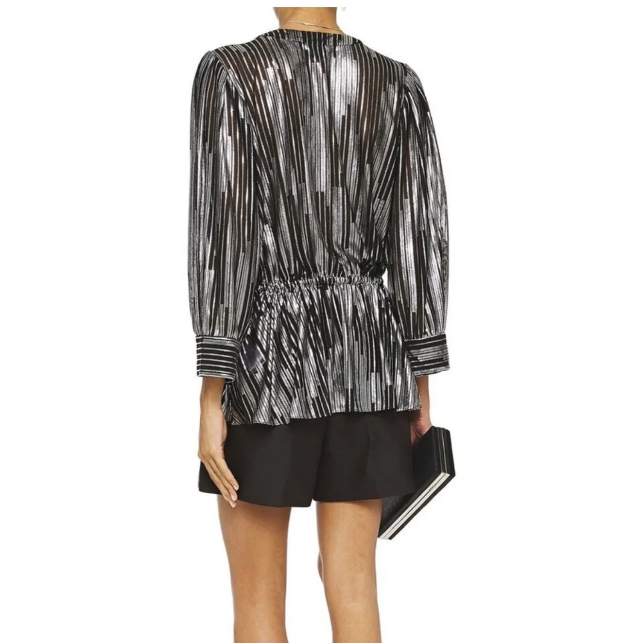 NWT IRO PARIS Darla Metallic Printed Jersey
Blouse Black Silver sz38 Medium $330 - Image 2