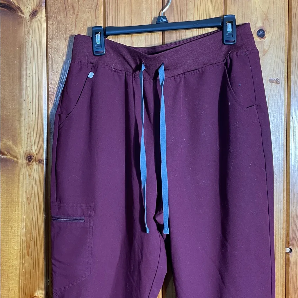 Fig High Waisted Zamora Jogger Scrub Pants burgundy size large nurse scrubs pant - Image 3