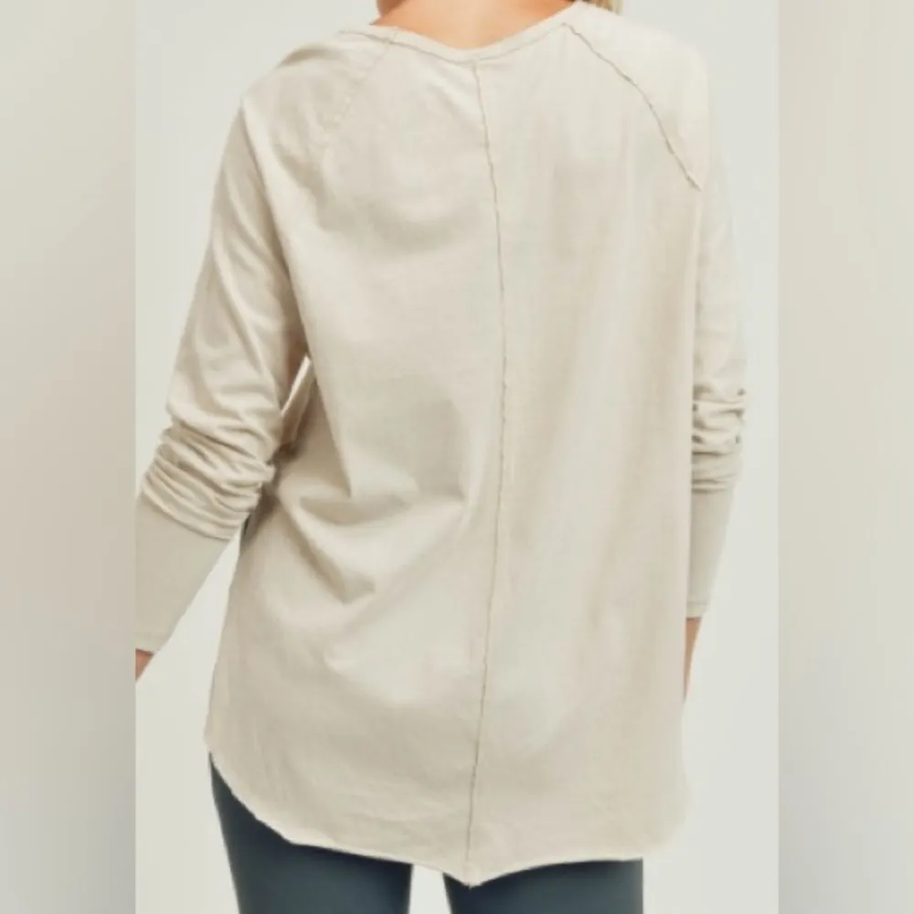 Mono B‎ Stone Neutral Raw Hem Long Sleeve Athleisure Top Size M - Image 2