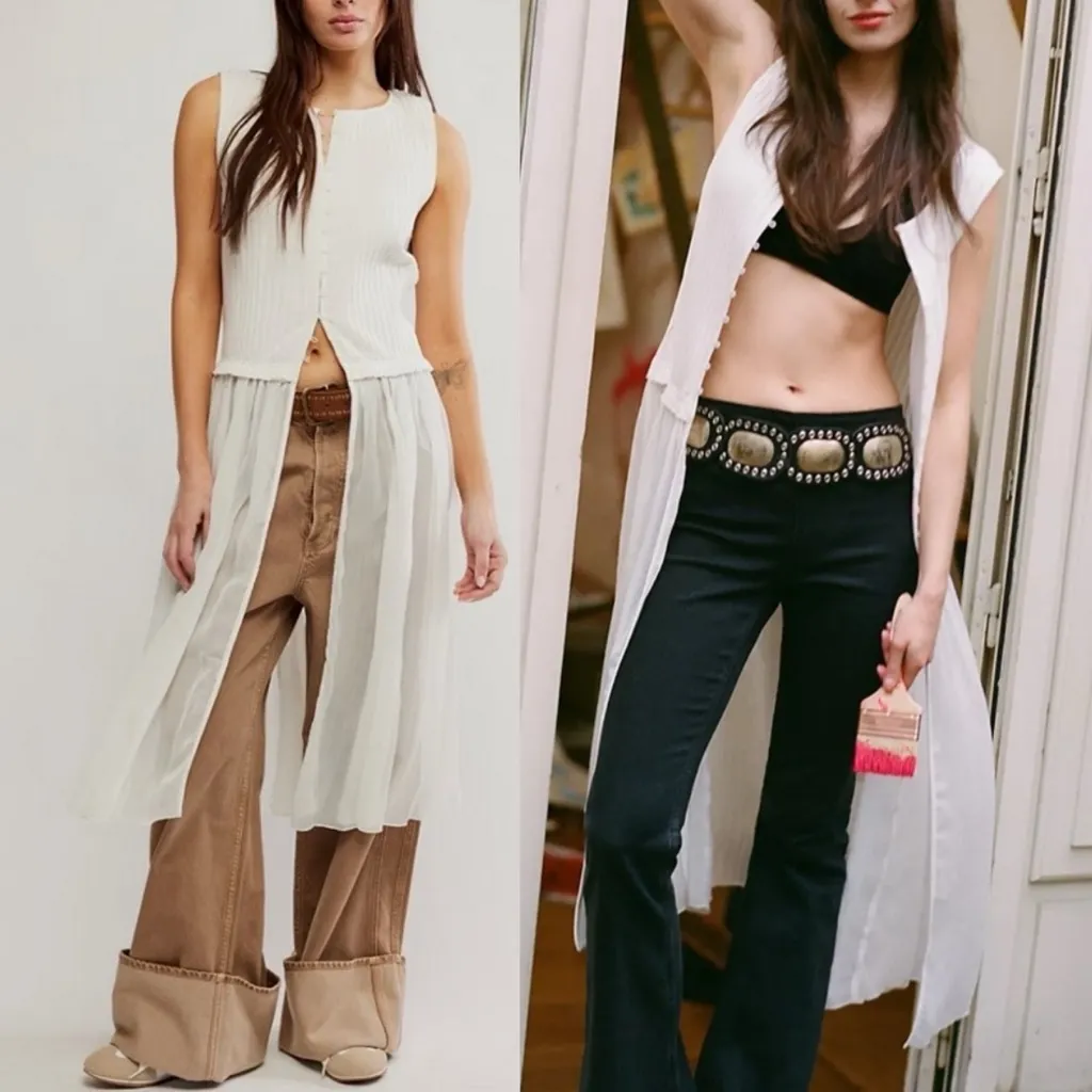 Free People Twice As Nice Sleeveless Maxi Top White Sheer Small - Image 2