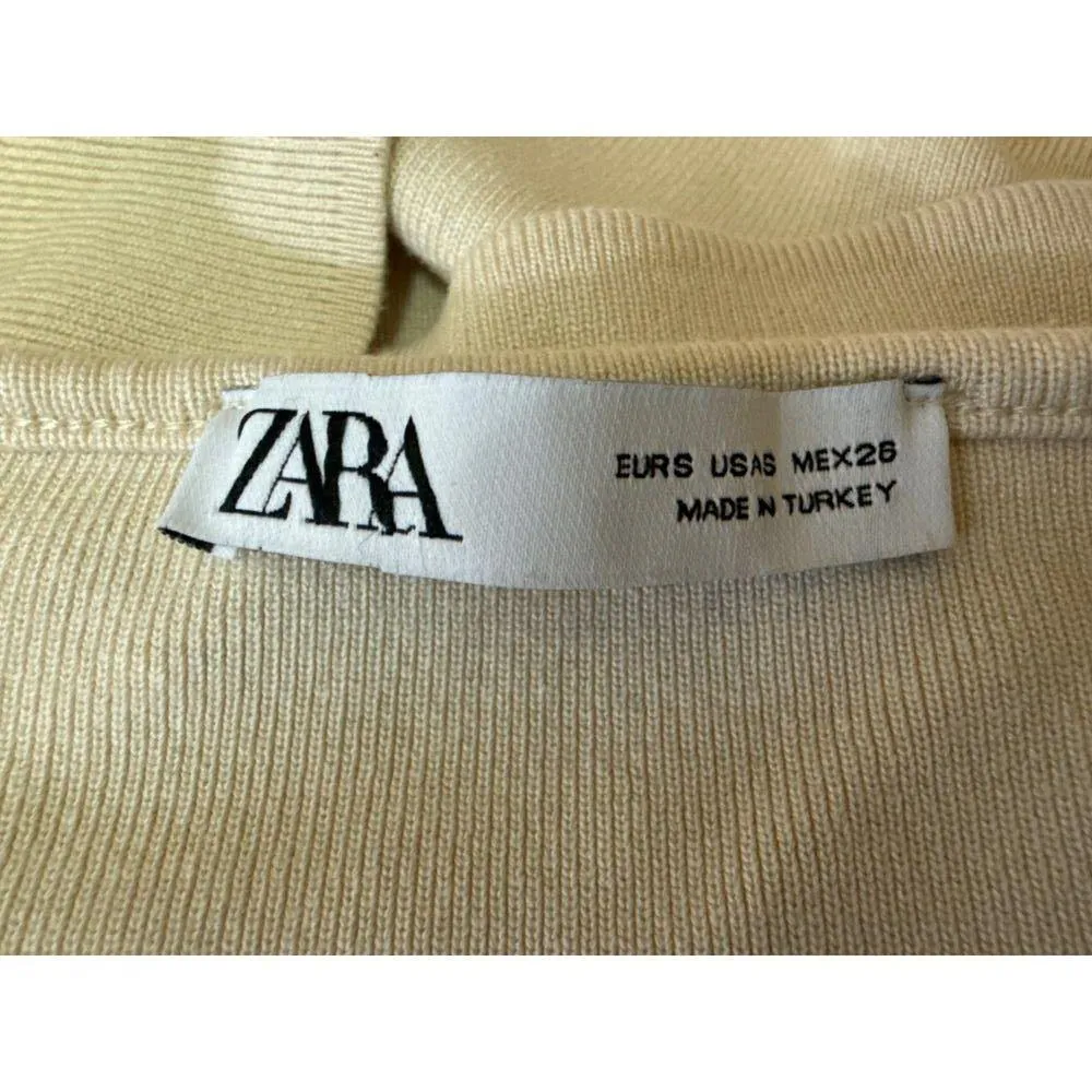 Zara Cream Ribbed Knit Sleeveless V-Neck Cami Camisole Tank Crop Top Size S - Image 3