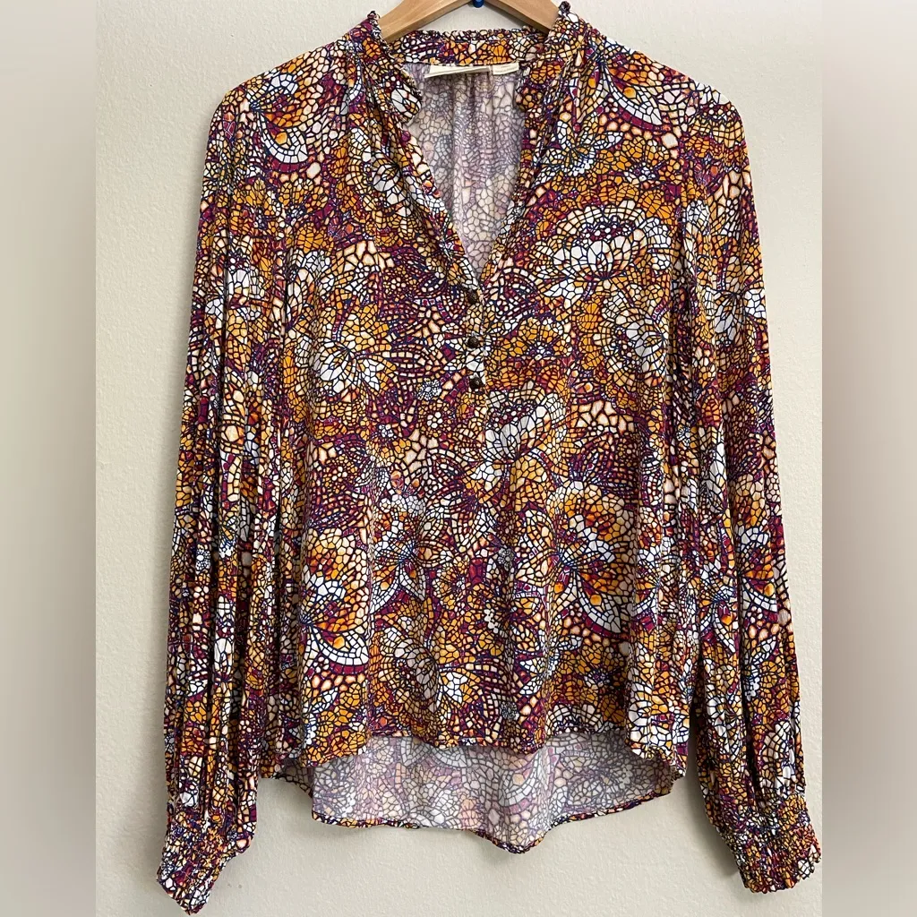 Anthropology Maeve Colette Peasant Blouse size XS Mosaic Stain Glass Lotus Print - Image 2