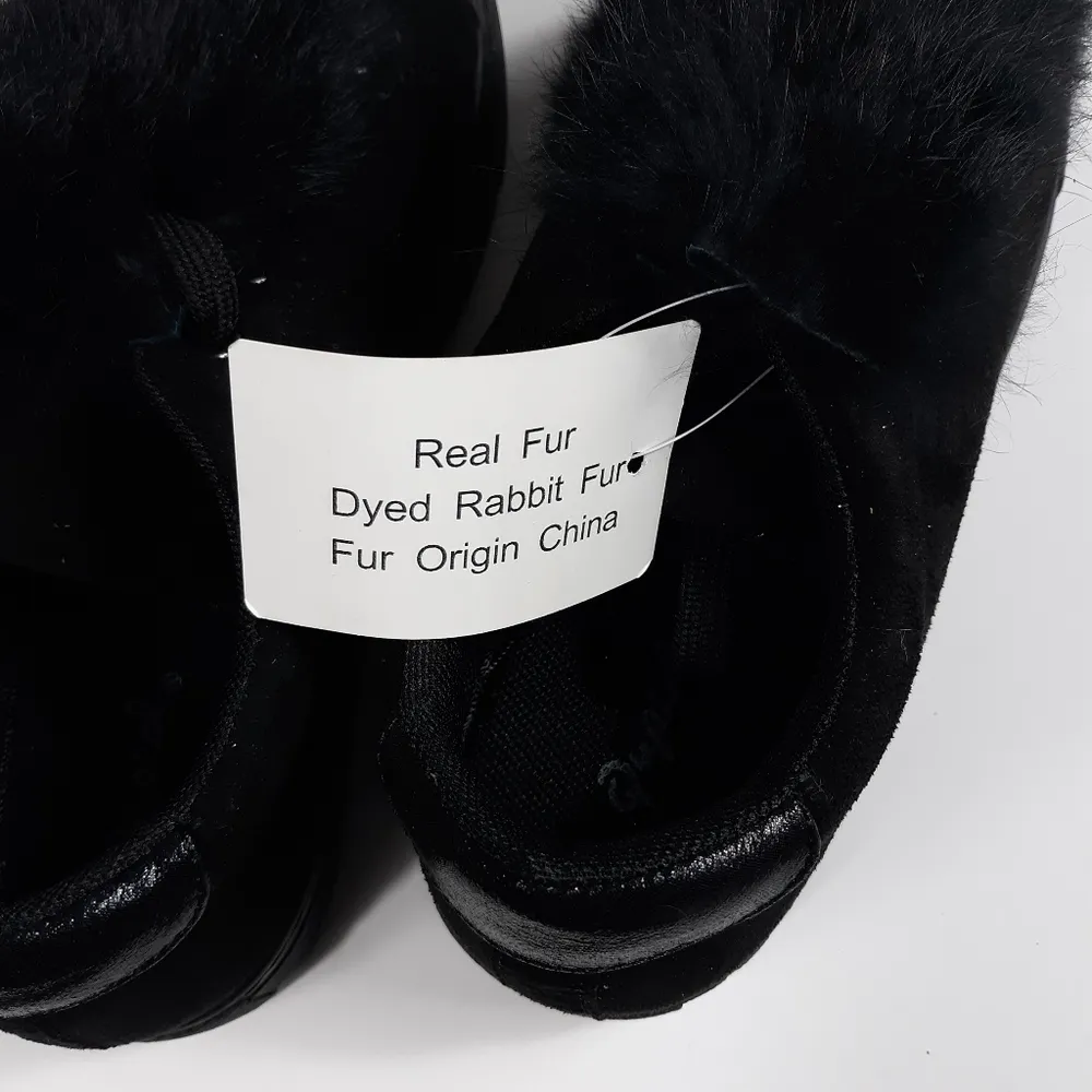 Qupid Women's Size 7 Black Lace Up Low Top Sneakers Shoes Fur Flap - Image 4