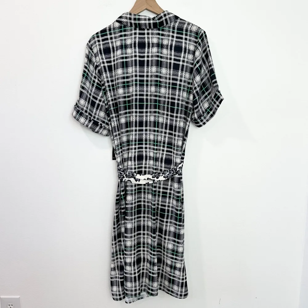 Eloquii Plaid Tie Waist Day Dress Womens Size 28 Black White Green NWT - Image 2