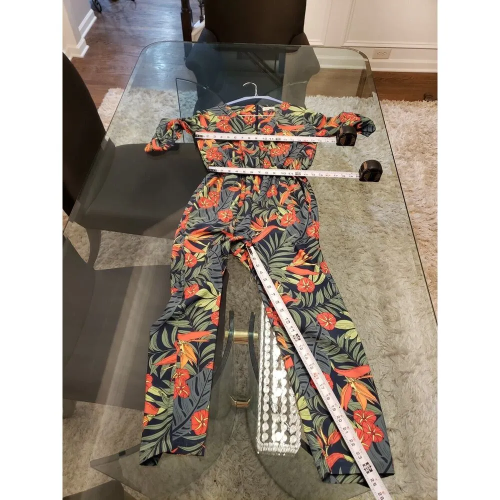 Molly Bracken Womens Multi Tropical Print Polyester Long Sleeve Jumpsuit Size M - Image 12