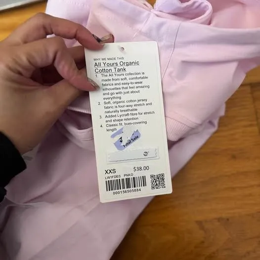 Lululemon All Yours Organic Cotton Tank Pink Organza XXS NWT Spring - Image 7