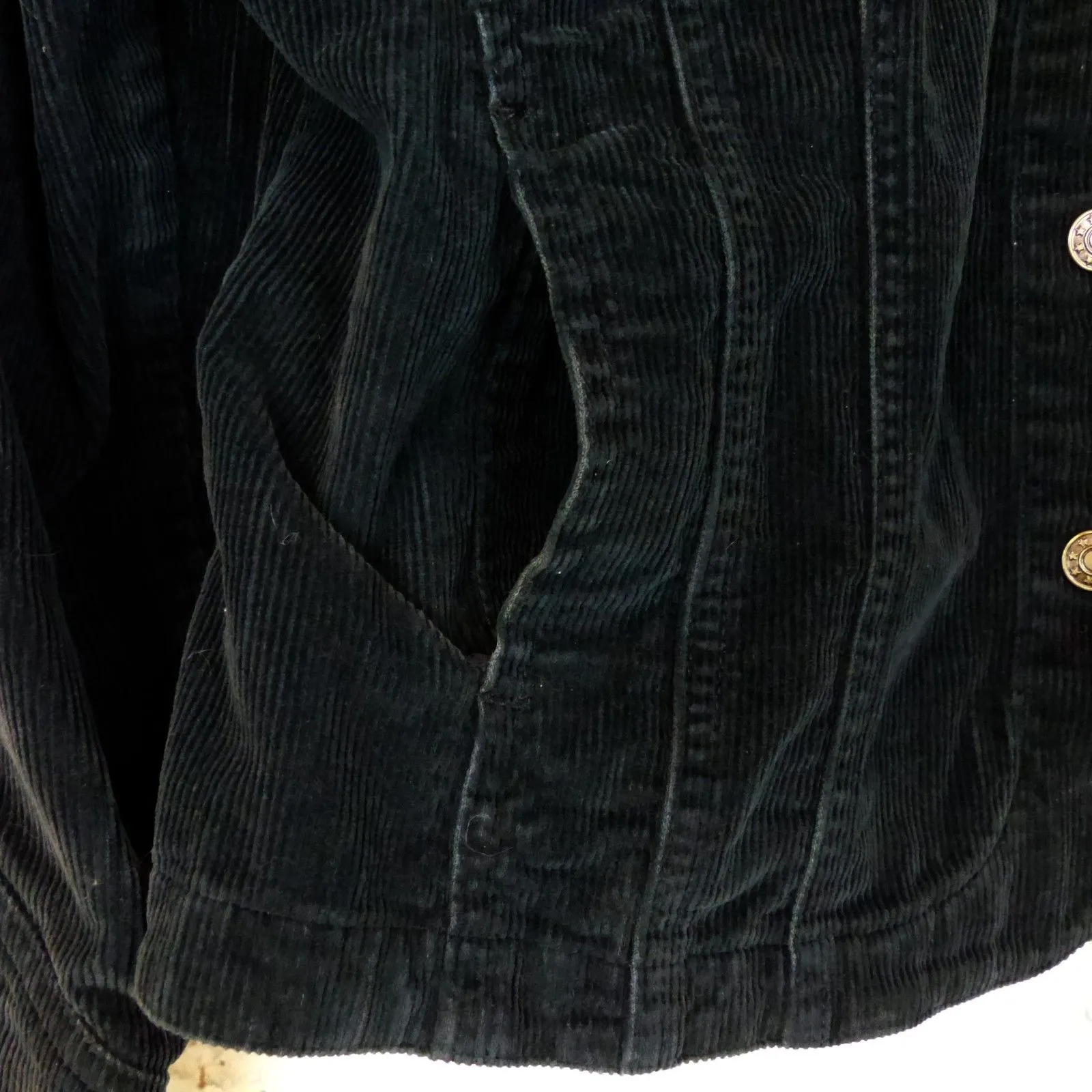 A.M.I. Jacket Women S Black Corduroy Button Stretch Cotton Long Sleeve Retro Y2K - Image 7