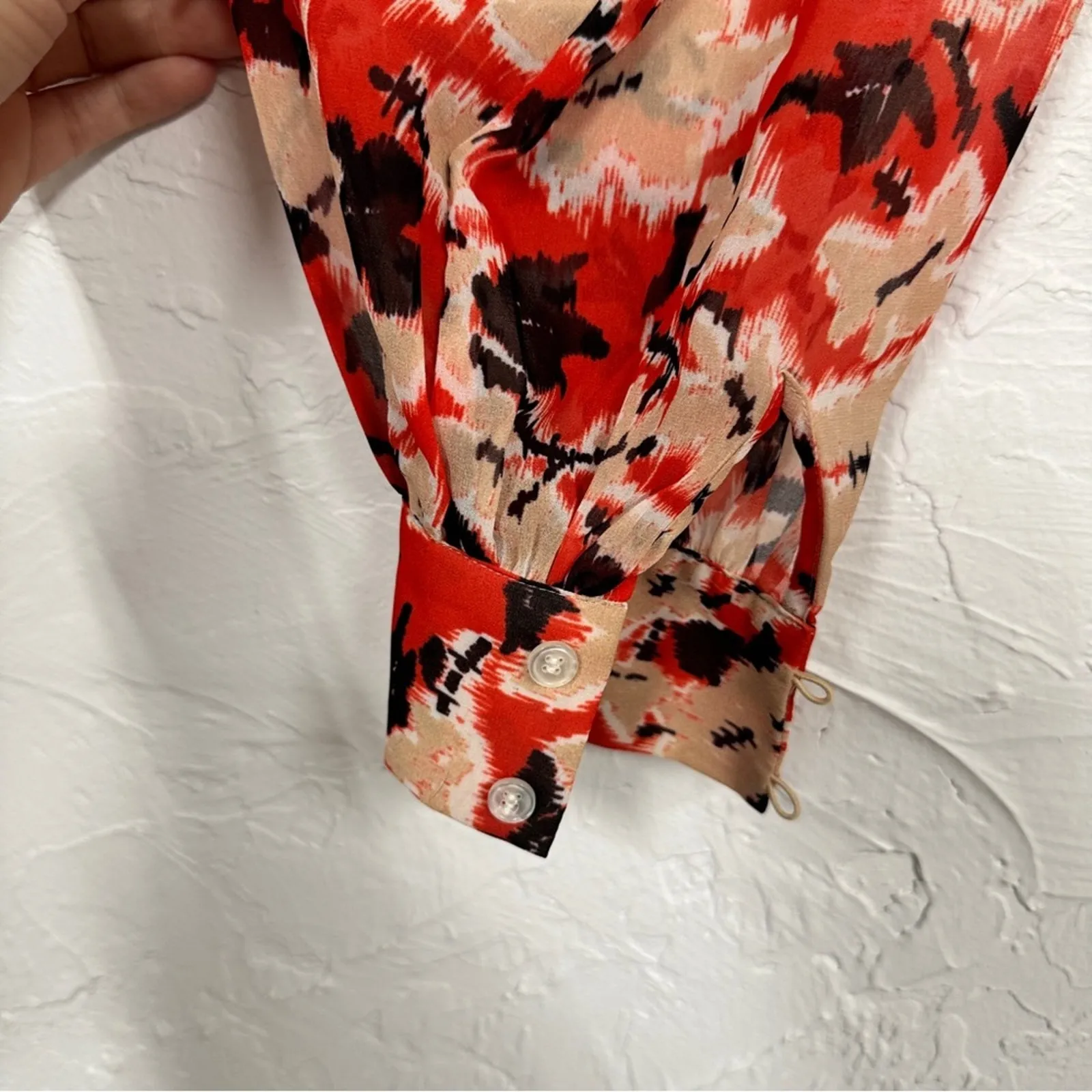 Reiss Red White Floral Silk Sheer Button Down Shirt Womens 4 Coquette Luxury - Image 4