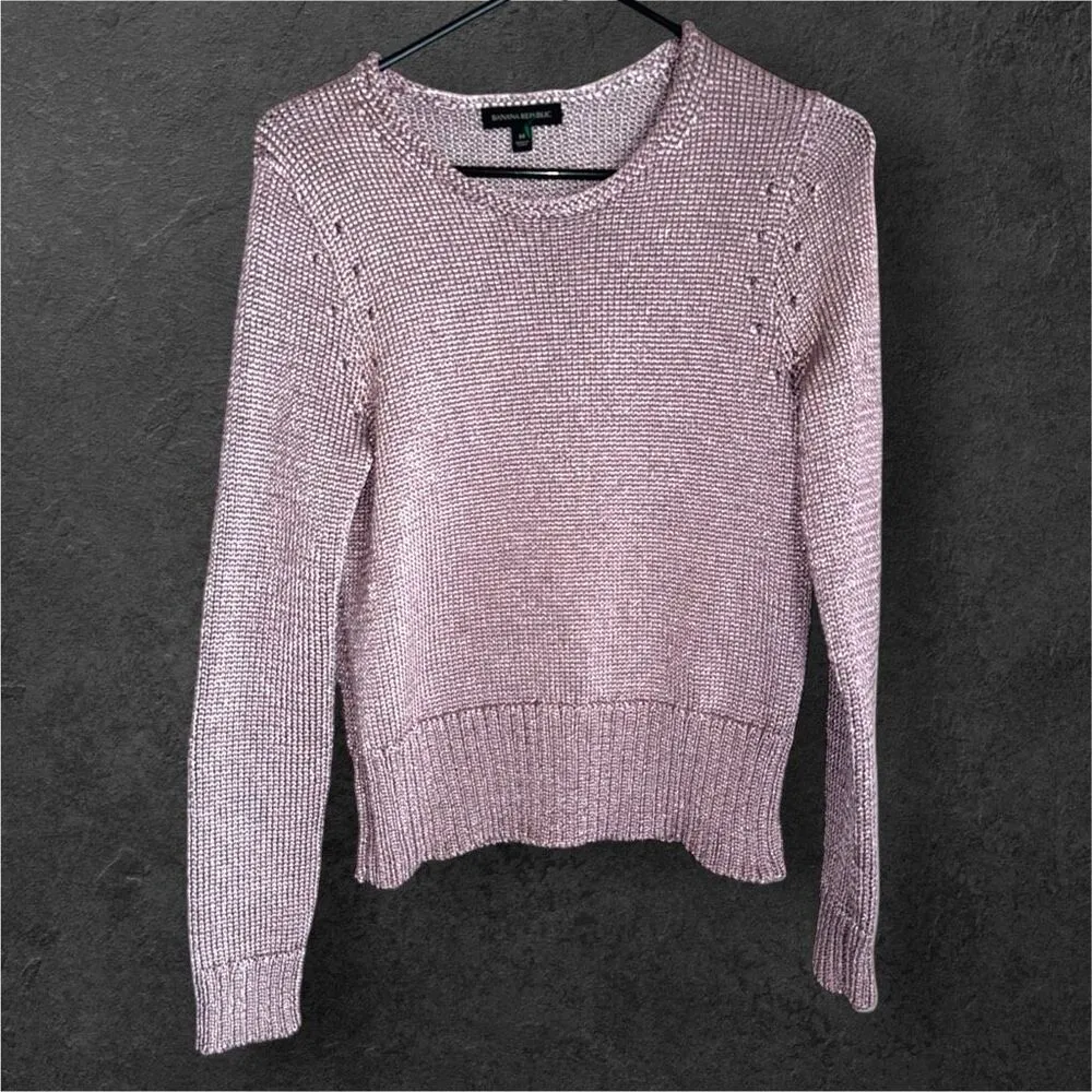 Banana Republic metallic pullover crew neck sweater sz M chunky old money luxury - Image 3