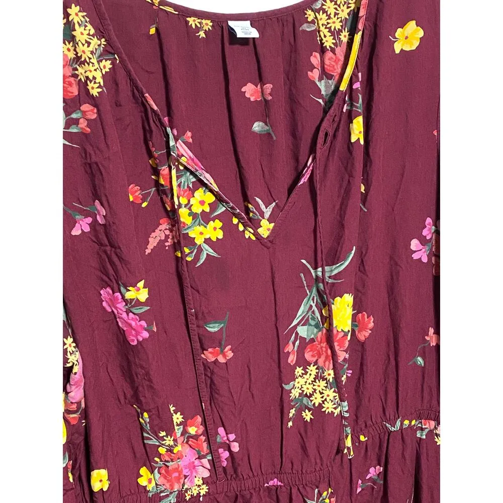 Old Navy Womens Plus 3X Purple Floral A Frame Swing Dress Lined Waist Defined - Image 4