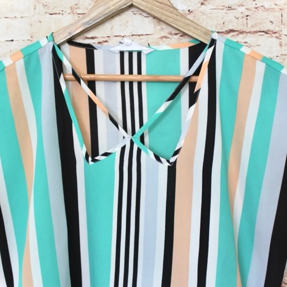 BCBGeneration | Coral Turquoise Striped Blouse - Image 2