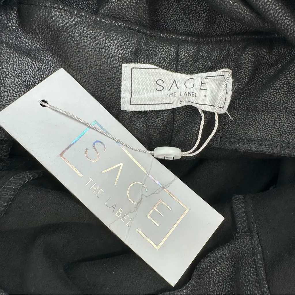 Sage the Label Black Crisscross Back Straps Mini Dress size Small Faux Leather - Image 10