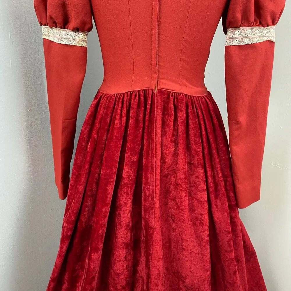 Vintage Victorian Red Velvet Gown Medieval Renaissance Dress XS - Image 6