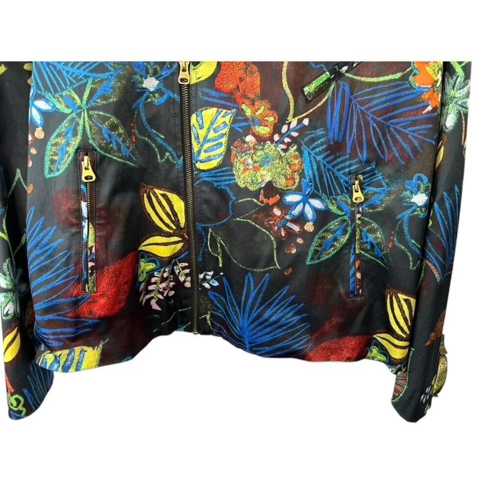 Chico's Whimsical Night Gretta Moto Jacket Tropical Floral Print Womens Large 12 - Image 4