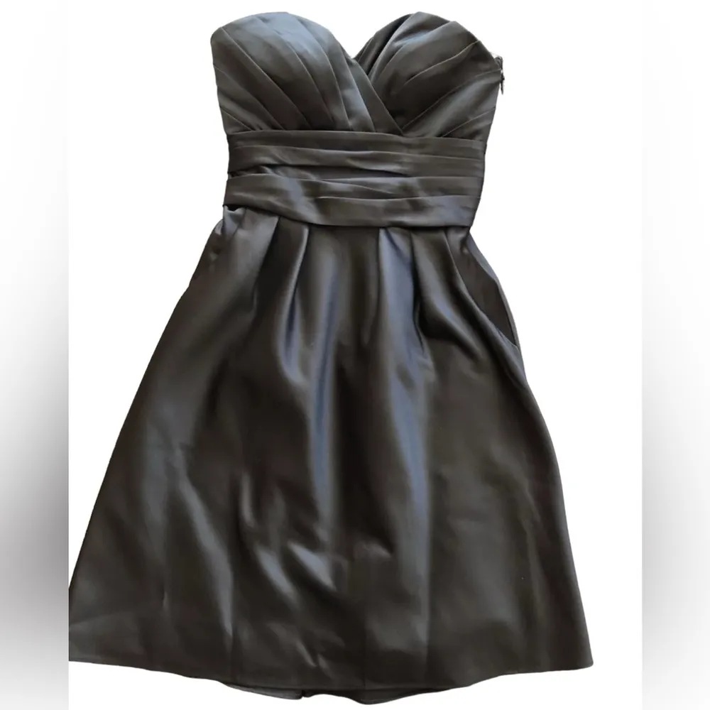 Bill Levkoff Strapless Black Satin Formal Dress - Image 2