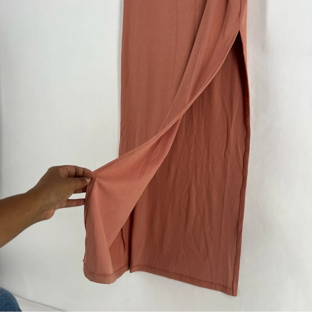 Haute Monde Blush Pink Stretch Ribbed Jersey Knit Side Slit Bodycon Maxi Dress‎ - Image 7