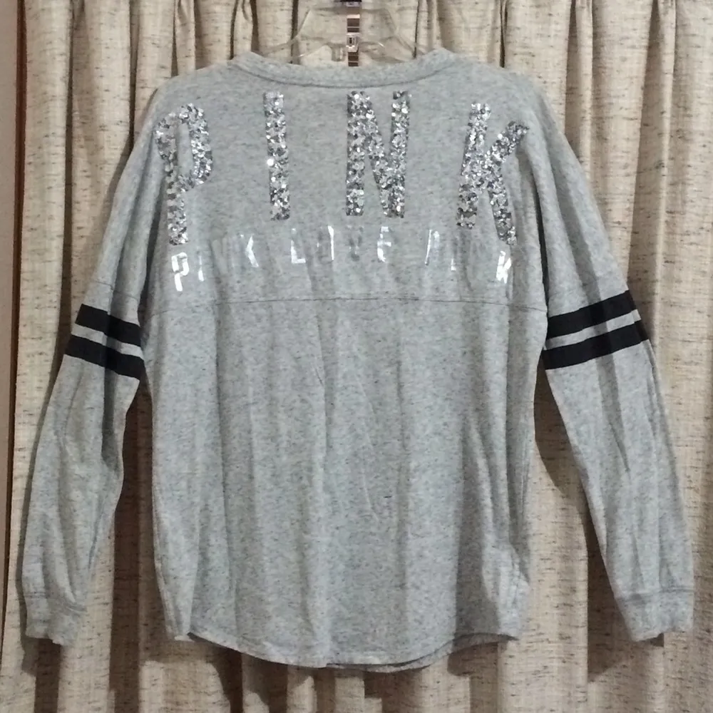 PINK Victoria's Secret V-Neck Long Sleeve Bling Tee - Image 4